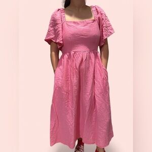 Pink Midi Dress with tie back closure and flutter sleeve by A New Day Medium